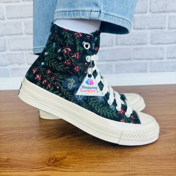 ⭐Converse Chuck 70 Hi Floral Tapestry Sz 8.5 Women's Shoes Sneaker Black A11990C - Picture 1 of 12